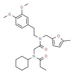 ChemSpider 2D Image | N-Cyclohexyl-N-(2-{[2-(3,4-dimethoxyphenyl)ethyl][(5-methyl-2-furyl)methyl]amino}-2-oxoethyl)propanamide | C27H38N2O5