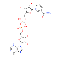 ChemSpider 2D Image | [[5-(3-carbamoylpyridin-1-ium-1-yl)-3,4-dihydroxy-tetrahydrofuran-2-yl]methoxy-hydroxy-phosphoryl] [3,4-dihydroxy-5-(6-oxo-3H-purin-9-yl)tetrahydrofuran-2-yl]methyl hydrogen phosphate | C21H27N6O15P2