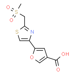 ChemSpider 2D Image | 5-{2-[(Methylsulfonyl)methyl]-1,3-thiazol-4-yl}-3-furoic acid | C10H9NO5S2