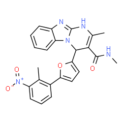 ChemSpider 2D Image | N,2-Dimethyl-4-[5-(2-methyl-3-nitrophenyl)-2-furyl]-1,4-dihydropyrimido[1,2-a]benzimidazole-3-carboxamide | C24H21N5O4