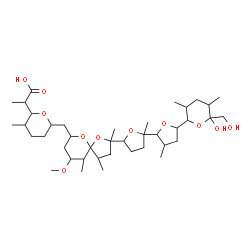 ChemSpider 2D Image | 2-{6-[(2-{5'-[6-Hydroxy-6-(hydroxymethyl)-3,5-dimethyltetrahydro-2H-pyran-2-yl]-2,3'-dimethyloctahydro-2,2'-bifuran-5-yl}-9-methoxy-2,4,10-trimethyl-1,6-dioxaspiro[4.5]dec-7-yl)methyl]-3-methyltetrahy
dro-2H-pyran-2-yl}propanoic acid | C40H68O11