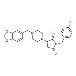 ChemSpider 2D Image | 3-[4-(1,3-Benzodioxol-5-ylmethyl)-1-piperazinyl]-1-(4-chlorobenzyl)-2,5-pyrrolidinedione | C23H24ClN3O4