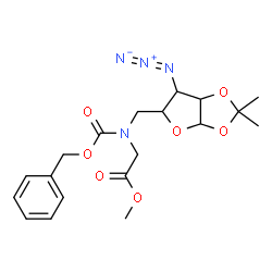 ChemSpider 2D Image | Methyl {[(6-azido-2,2-dimethyltetrahydrofuro[2,3-d][1,3]dioxol-5-yl)methyl][(benzyloxy)carbonyl]amino}acetate | C19H24N4O7