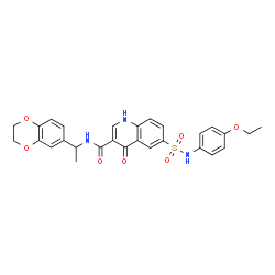 ChemSpider 2D Image | N-[1-(2,3-Dihydro-1,4-benzodioxin-6-yl)ethyl]-6-[(4-ethoxyphenyl)sulfamoyl]-4-oxo-1,4-dihydro-3-quinolinecarboxamide | C28H27N3O7S