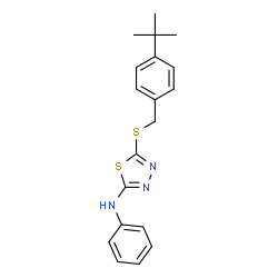 ChemSpider 2D Image | 5-{[4-(2-Methyl-2-propanyl)benzyl]sulfanyl}-N-phenyl-1,3,4-thiadiazol-2-amine | C19H21N3S2