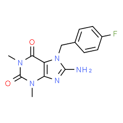 ChemSpider 2D Image | 8-Amino-7-(4-fluorobenzyl)-1,3-dimethyl-3,7-dihydro-1H-purine-2,6-dione | C14H14FN5O2