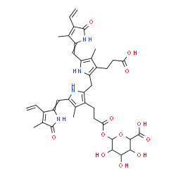 ChemSpider 2D Image | 6-[3-[2-[[3-(2-carboxyethyl)-4-methyl-5-[(3-methyl-5-oxo-4-vinyl-pyrrol-2-ylidene)methyl]-1H-pyrrol-2-yl]methyl]-4-methyl-5-[(4-methyl-5-oxo-3-vinyl-pyrrol-2-ylidene)methyl]-1H-pyrrol-3-yl]propanoyloxy]-3,4,5-trihydroxy-tetrahydropyran-2-carboxylic acid | C39H44N4O12