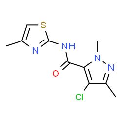 ChemSpider 2D Image | 4-Chloro-1,3-dimethyl-N-(4-methyl-1,3-thiazol-2-yl)-1H-pyrazole-5-carboxamide | C10H11ClN4OS
