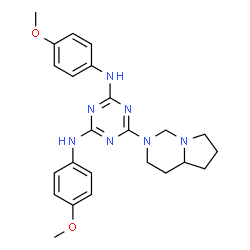 ChemSpider 2D Image | 6-(Hexahydropyrrolo[1,2-c]pyrimidin-2(1H)-yl)-N,N'-bis(4-methoxyphenyl)-1,3,5-triazine-2,4-diamine | C24H29N7O2