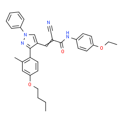 ChemSpider 2D Image | 3-[3-(4-Butoxy-2-methylphenyl)-1-phenyl-1H-pyrazol-4-yl]-2-cyano-N-(4-ethoxyphenyl)acrylamide | C32H32N4O3