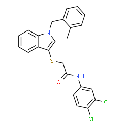 ChemSpider 2D Image | N-(3,4-Dichlorophenyl)-2-{[1-(2-methylbenzyl)-1H-indol-3-yl]sulfanyl}acetamide | C24H20Cl2N2OS