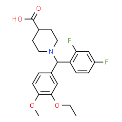 ChemSpider 2D Image | 1-[(2,4-Difluorophenyl)(3-ethoxy-4-methoxyphenyl)methyl]-4-piperidinecarboxylic acid | C22H25F2NO4