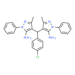 ChemSpider 2D Image | 4,4'-[(4-Chlorophenyl)methylene]bis(3-methyl-1-phenyl-1H-pyrazol-5-amine) | C27H25ClN6