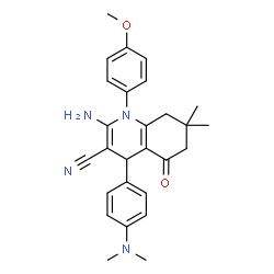 ChemSpider 2D Image | 2-Amino-4-[4-(dimethylamino)phenyl]-1-(4-methoxyphenyl)-7,7-dimethyl-5-oxo-1,4,5,6,7,8-hexahydro-3-quinolinecarbonitrile | C27H30N4O2