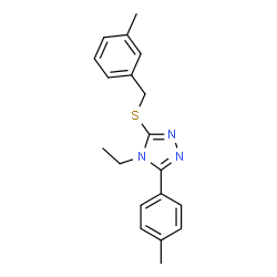 ChemSpider 2D Image | 4-Ethyl-3-(3-methyl-benzylsulfanyl)-5-p-tolyl-4H-[1,2,4]triazole | C19H21N3S