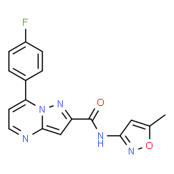 ChemSpider 2D Image | 7-(4-fluorophenyl)-N-(5-methyl-3-isoxazolyl)pyrazolo[1,5-a]pyrimidine-2-carboxamide | C17H12FN5O2