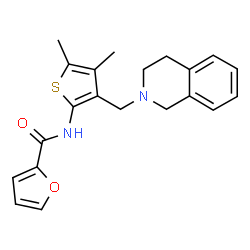 ChemSpider 2D Image | N-[3-(3,4-Dihydro-2(1H)-isoquinolinylmethyl)-4,5-dimethyl-2-thienyl]-2-furamide | C21H22N2O2S