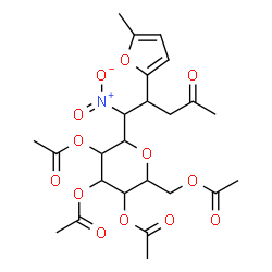 ChemSpider 2D Image | 2,3,4,6-Tetra-O-acetyl-1,5-anhydro-1-[2-(5-methyl-2-furyl)-1-nitro-4-oxopentyl]hexitol | C24H31NO13
