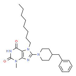 ChemSpider 2D Image | 8-(4-Benzyl-1-piperidinyl)-3-methyl-7-octyl-3,7-dihydro-1H-purine-2,6-dione | C26H37N5O2