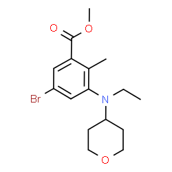 ChemSpider 2D Image | Methyl 5-bromo-3-[ethyl(tetrahydro-2H-pyran-4-yl)amino]-2-methylbenzoate | C16H22BrNO3