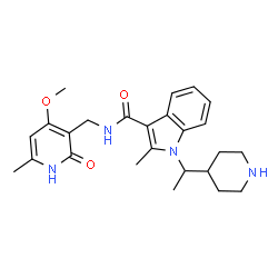 ChemSpider 2D Image | N-[(1,2-Dihydro-4-methoxy-6-methyl-2-oxo-3-pyridinyl)methyl]-2-methyl-1-[1-(4-piperidinyl)ethyl]-1H-indole-3-carboxamide | C25H32N4O3