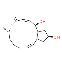ChemSpider 2D Image | (1R,2Z,6S,10Z,11aS,13S,14aR)-1,13-Dihydroxy-6-methyl-1,6,7,8,9,11a,12,13,14,14a-decahydro-4H-cyclopenta[f]oxacyclotridecin-4-one | C16H24O4
