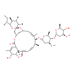 ChemSpider 2D Image | (2S,4'S,5S,6R,8'R,10'Z,12'S,13'S,14'Z,20'R,21'R,24'S)-6-[(2R)-2-Butanyl]-21',24'-dihydroxy-5,11',13',22'-tetramethyl-2'-oxo(3,4-~2~H_2_)-3,4,5,6-tetrahydrospiro[pyran-2,6'-[3,7,19]trioxatetracyclo[15.
6.1.1~4,8~.0~20,24~]pentacosa[10,14,16,22]tetraen]-12'-yl 2,6-dideoxy-4-O-(2,6-dideoxy-3-O-methyl-alpha-L-arabino-hexopyranosyl)-3-O-methyl-alpha-L-arabino-hexopyranoside | C48H72D2O14