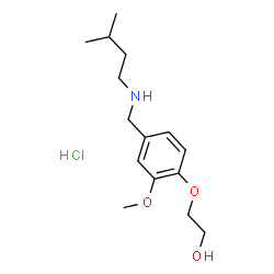 ChemSpider 2D Image | 2-(2-Methoxy-4-{[(3-methylbutyl)amino]methyl}phenoxy)ethanol hydrochloride (1:1) | C15H26ClNO3