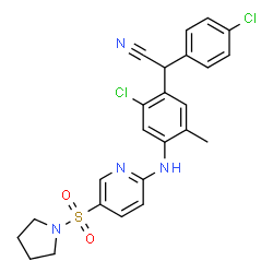 ChemSpider 2D Image | (2-Chloro-5-methyl-4-{[5-(1-pyrrolidinylsulfonyl)-2-pyridinyl]amino}phenyl)(4-chlorophenyl)acetonitrile | C24H22Cl2N4O2S