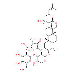 ChemSpider 2D Image | (3beta,5xi,9xi,13xi,16beta,17xi)-20-Hydroxy-16,23:16,30-diepoxydammar-24-en-3-yl alpha-L-arabinofuranosyl-(1->2)-[D-glucopyranosyl-(1->3)]-alpha-L-arabinopyranoside | C46H74O17