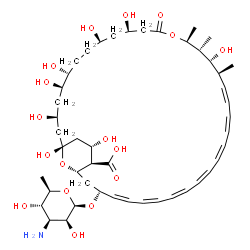 ChemSpider 2D Image | (1R,3S,5R,6R,9R,11R,15S,16R,17R,18S,19Z,33R,35S,36R,37S)-33-[(3-Amino-3,6-dideoxy-beta-D-mannopyranosyl)oxy]-1,3,5,6,9,11,17,37-octahydroxy-15,16,18-trimethyl-13-oxo-14,39-dioxabicyclo[33.3.1]nonatria
conta-19,21,23,25,27,29,31-heptaene-36-carboxylic acid | C47H73NO17
