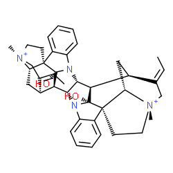 ChemSpider 2D Image | (1R,9R,10R,11R,13S,14S,17R,25R,26R,27R,28E,30S,33S,35R,37E,38R)-28,37-Diethylidene-35,38-dihydroxy-14,30-dimethyl-8,24-diaza-14,30-diazoniadodecacyclo[25.5.2.2~11,14~.1~1,8~.1~10,17~.0~2,7~.0~9,25~.0~
13,17~.0~18,23~.0~24,35~.0~26,38~.0~30,33~]octatriaconta-2,4,6,18,20,22-hexaene | C40H48N4O2