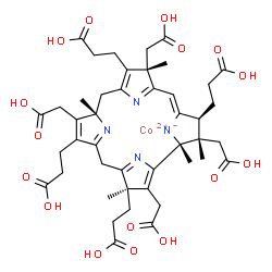 ChemSpider 2D Image | cobaltous;3-[(1R,2S,3S,4Z,7S,11S,17R)-8,13,17-tris(2-carboxyethyl)-2,7,12,18-tetrakis(carboxymethyl)-1,2,7,11,17-pentamethyl-10,15-dihydro-3H-corrin-21-id-3-yl]propanoic acid | C44H53CoN4O16