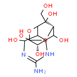 ChemSpider 2D Image | (11S,13S)-3-Amino-14-(hydroxymethyl)-8,10-dioxa-2,4-diazatetracyclo[7.3.1.1~7,11~.0~1,6~]tetradec-3-ene-5,9,12,13,14-pentol | C11H17N3O8