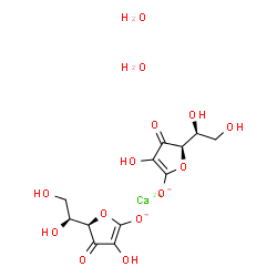 ChemSpider 2D Image | Calcium (5R)-5-[(1S)-1,2-dihydroxyethyl]-3-hydroxy-4-oxo-4,5-dihydro-2-furanolate hydrate (1:2:2) | C12H18CaO14