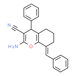 ChemSpider 2D Image | (8E)-2-Amino-8-benzylidene-4-phenyl-5,6,7,8-tetrahydro-4H-chromene-3-carbonitrile | C23H20N2O