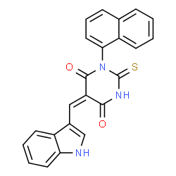 ChemSpider 2D Image | 5-(1H-indol-3-ylmethylidene)-1-(1-naphthalenyl)-2-sulfanylidene-1,3-diazinane-4,6-dione | C23H15N3O2S