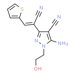 ChemSpider 2D Image | 5-Amino-3-[(Z)-1-cyano-2-(2-thienyl)vinyl]-1-(2-hydroxyethyl)-1H-pyrazole-4-carbonitrile | C13H11N5OS
