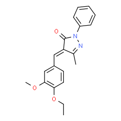 ChemSpider 2D Image | (4E)-4-(4-Ethoxy-3-methoxybenzylidene)-5-methyl-2-phenyl-2,4-dihydro-3H-pyrazol-3-one | C20H20N2O3