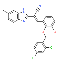 ChemSpider 2D Image | (2E)-3-{2-[(2,4-Dichlorobenzyl)oxy]-3-methoxyphenyl}-2-(5-methyl-1H-benzimidazol-2-yl)acrylonitrile | C25H19Cl2N3O2