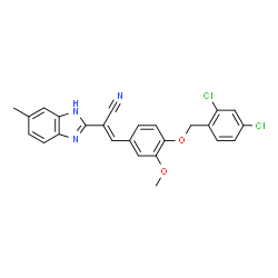 ChemSpider 2D Image | (2E)-3-{4-[(2,4-Dichlorobenzyl)oxy]-3-methoxyphenyl}-2-(5-methyl-1H-benzimidazol-2-yl)acrylonitrile | C25H19Cl2N3O2