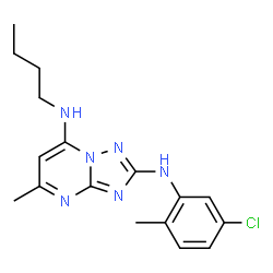 ChemSpider 2D Image | N7-BUTYL-N2-(5-CHLORO-2-METHYLPHENYL)-5-METHYL[1,2,4]TRIAZOLO[1,5-A]PYRIMIDINE-2,7-DIAMINE | C17H21ClN6