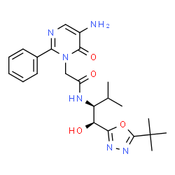 ChemSpider 2D Image | 2-(5-Amino-6-oxo-2-phenyl-1(6H)-pyrimidinyl)-N-{(1S,2S)-1-hydroxy-3-methyl-1-[5-(2-methyl-2-propanyl)-1,3,4-oxadiazol-2-yl]-2-butanyl}acetamide | C23H30N6O4