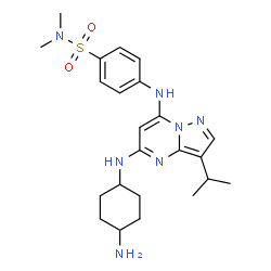 ChemSpider 2D Image | 4-({5-[(4-Aminocyclohexyl)amino]-3-isopropylpyrazolo[1,5-a]pyrimidin-7-yl}amino)-N,N-dimethylbenzenesulfonamide | C23H33N7O2S