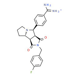 ChemSpider 2D Image | Amino{4-[(3aS,4R,8aS,8bR)-2-(4-fluorobenzyl)-1,3-dioxodecahydropyrrolo[3,4-a]pyrrolizin-4-yl]phenyl}methaniminium | C23H24FN4O2