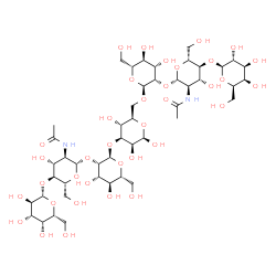ChemSpider 2D Image | beta-D-Galactopyranosyl-(1->4)-2-acetamido-2-deoxy-beta-D-glucopyranosyl-(1->2)-alpha-D-mannopyranosyl-(1->3)-[beta-D-galactopyranosyl-(1->4)-2-acetamido-2-deoxy-beta-D-glucopyranosyl-(1->2)-alpha-D-m
annopyranosyl-(1->6)]-beta-D-mannopyranose | C46H78N2O36