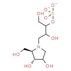 ChemSpider 2D Image | [({4-[(2R,3R)-3,4-Dihydroxy-2-(hydroxymethyl)-1-pyrrolidinyl]-1,3-dihydroxy-2-butanyl}oxy)-lambda~4~-sulfanetriyl]trioxidanide | C9H18NO9S