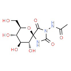 ChemSpider 2D Image | N-[(5S,7R,8S,9S,10R)-8,9,10-Trihydroxy-7-(hydroxymethyl)-2,4-dioxo-6-oxa-1,3-diazaspiro[4.5]dec-3-yl]acetamide | C10H15N3O8