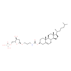 ChemSpider 2D Image | alpha-cholest-5-en-3-yl 3-[(2-deoxy-5-O-phosphono-alpha-D-glycero-pentofuranosyl)oxy]propylcarbamate | C36H62NO9P