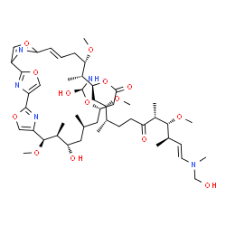 ChemSpider 2D Image | (10R,11S,12S,14R,16S,20S,21R,22S,24E)-16-[(R)-Amino(hydroxy)methoxy]-12-hydroxy-20-{(2S,3S,7R,8R,9R,10E)-11-[(hydroxymethyl)(methyl)amino]-2,8-dimethoxy-3,7,9-trimethyl-6-oxo-10-undecen-1-yl}-10,22-di
methoxy-11,14,21-trimethyl-3,7,19,27-tetraoxa-29,30,31-triazatetracyclo[24.2.1.1~2,5~.1~6,9~]hentriaconta-1(28),2(31),4,6(30),8,24,26(29)-heptaen-18-one | C48H75N5O14
